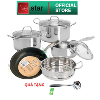 Bộ nồi inox 304 cao cấp 3 lớp đúc liền khối Fivestar Plus FPB3002 nắp kính ( quánh 18cm - nồi 20cm - nồi 24cm )