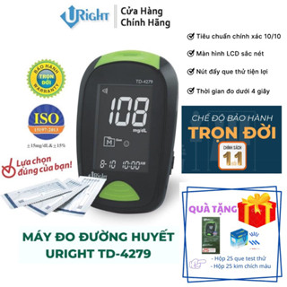 Bộ Máy đo đường huyết Uright TD-4279 ( Tặng 25 que test thử +  25 kim chích máu)