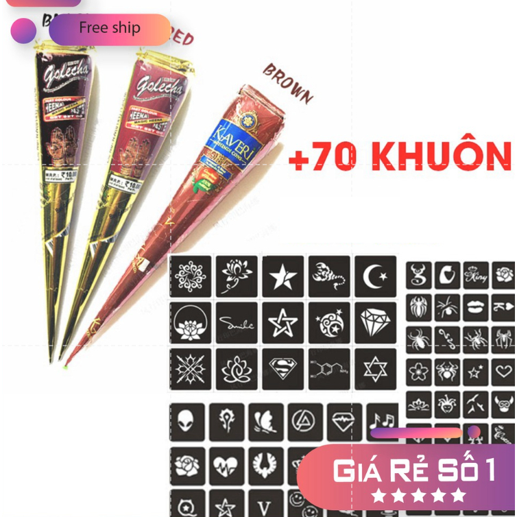 MỰC XĂM HENNA ĐEN VÀ 70 KHUÔN MINI