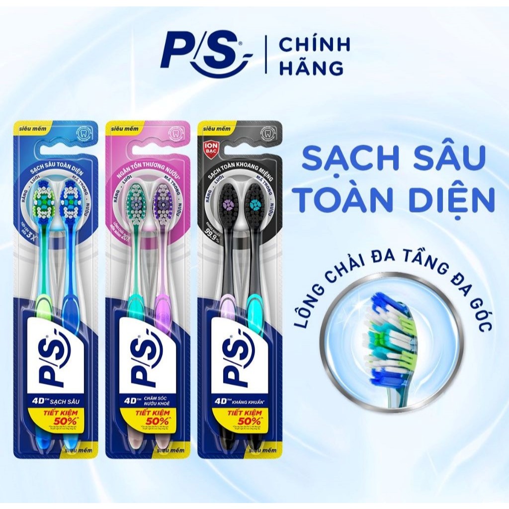 [LIVE] Bộ 4/6 bàn chải đánh răng P/S 4D
