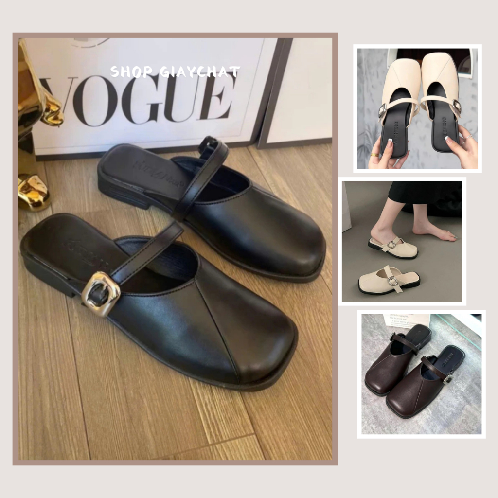 Dép Sục Nữ Bệt, Sục Nữ Mũi Vuông Đính Quai Ngang Trang Trí Phong Cách Hàn Quốc || Khuy Vuông Mã N09