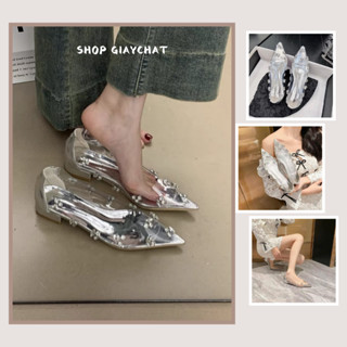 Giày Búp Bê Nữ Pha Lê, Giày Nữ Pha Lê Trong Suốt Đính Đá 2CM Full Box Bản S.Cấp Mã N06