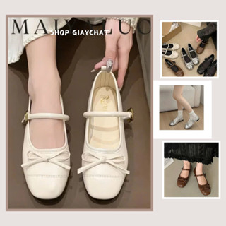 Giày Sục Búp Bê Nữ Lolita, Giày Đế Bằng Nữ Phối Nơ Chất Da Đế Bệt Đủ Màu Đen Nâu Kem Xám Bạc