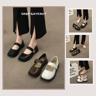 Giày Búp Bê Nữ Mũi Vuông, Giày Nữ Bệt Phối Quai Đế Bệt Tag Miu Full Box Mã N11