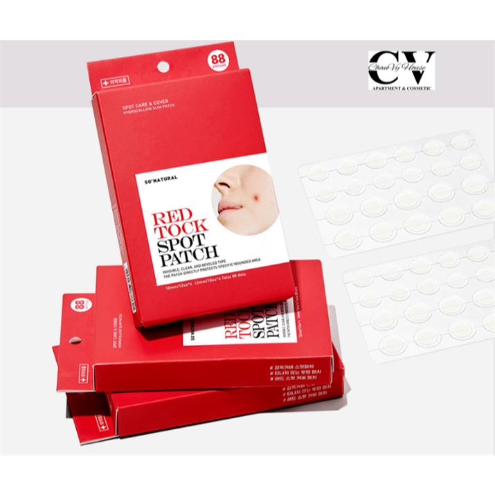 Miếng Dán Mụn So Natural Red Tock Spot Patch VÀ Thanh Lăn So Natural Red Peel Clear Stick