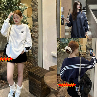 Áo nỉ swt nam nữ thêu logo basic, áo sweater nữ nỉ bông sọc kẻ sau lưng from rộng unisex dáng rộng siêu hot
