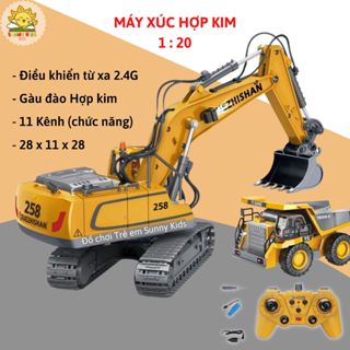 Xe máy Xúc điều khiển từ xa Xuezhishan 11 kênh, nhiều chức năng tự động, phát nhạc, gàu hợp kim, PIN sạc - Sunny Kids