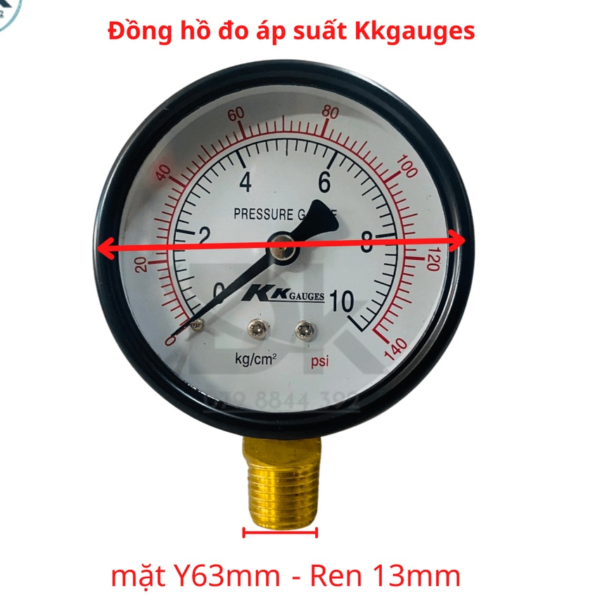 Đồng hồ đo áp suất KK mặt 63 ren 13 - Đồng hồ hơi Kkgauges