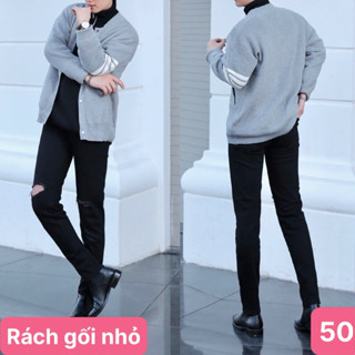  Quần jean nam rách gối màu đen trơn chất bò cao cấp co dãn 4 chiều đẹp form dáng skinny boy phố Havado MH50 mẫu mới 