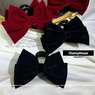 Kẹp ngoạm tóc nơ nhung đỏ đen diện Tết đủ 3 size 2 loại cốt nhựa và nhung KN [ChannyHouse]
