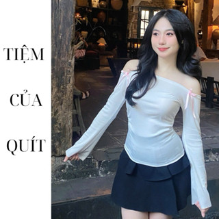 Áo Tay Dài Trễ Vai Nơ Phong cách Coquette siêu xinh yêu Có chiết eo siêu tôn dáng