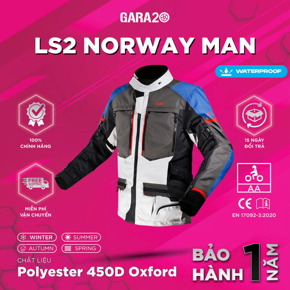Áo Bảo Hộ Nam LS2 Norway Man Có Giáp An Toàn Chuẩn AA 3 lớp Đi ADV Mô Tô PKL Kháng Nước [Chính Hãng]
