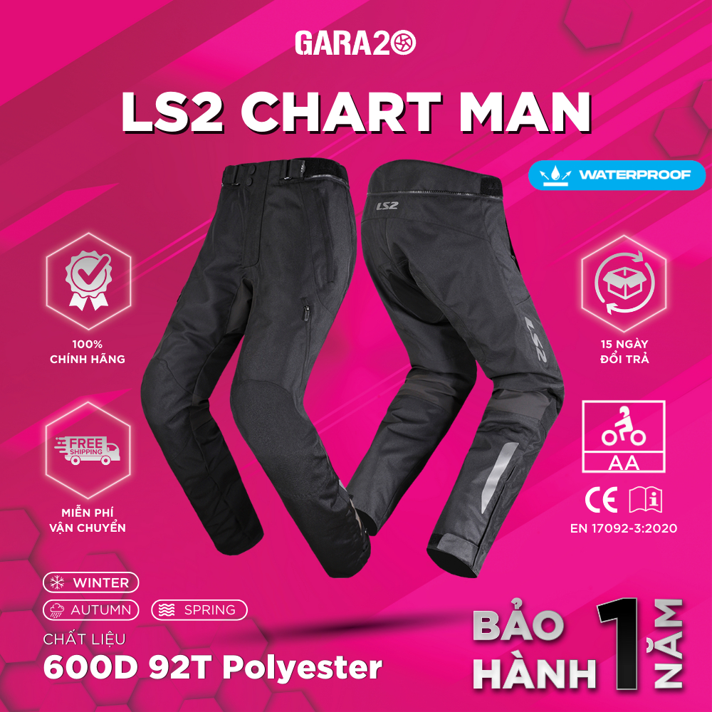 Quần Bảo Hộ Nam LS2 Chart Evo Man Kháng Nước Chuẩn A 2 lớp Bảo Vệ Đi Xe Máy MôTô PKL Giữ Ấm