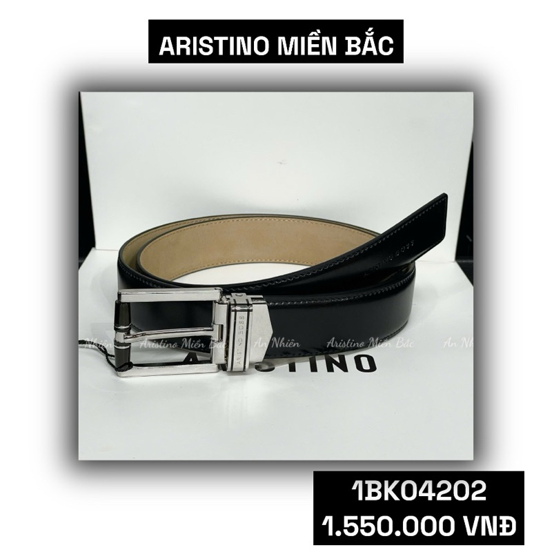 Thắt lưng Aristino BS cao cấp 1BK04202 tag 1550 chất liệu thép không gỉ mặt bạc kèm dây đen bóng in 