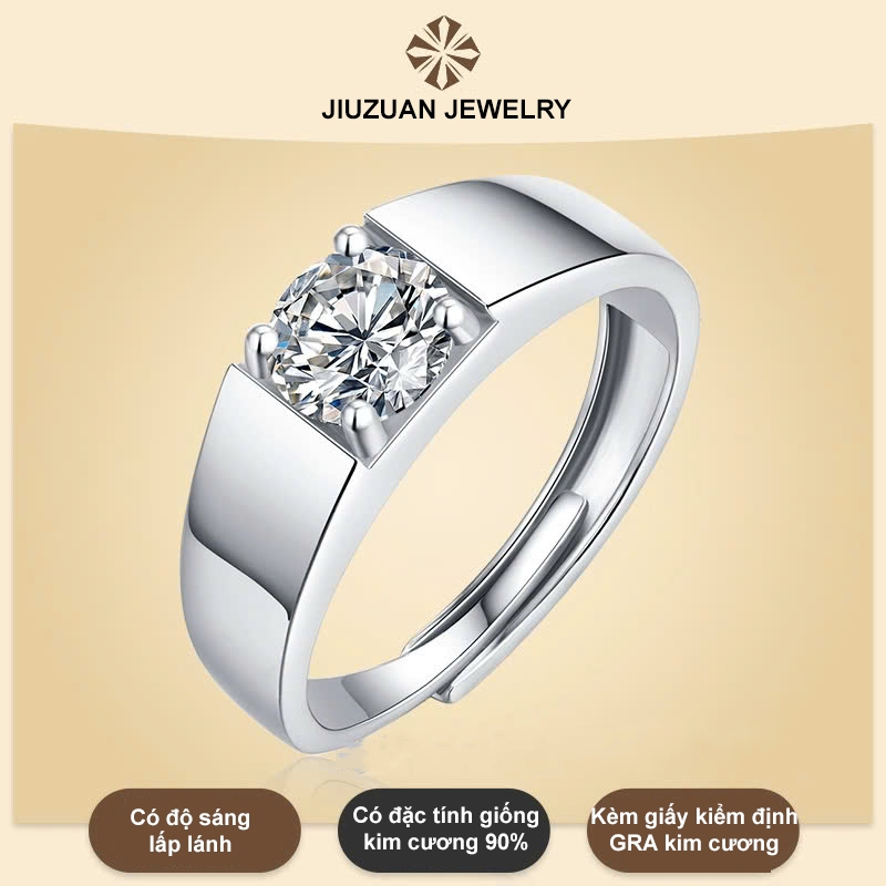 Nhẫn nam, nhẫn bạc nam kim cương Moissanite nhẫn bạc nam 7 ly kiểm định GRA JIU ZUAN sang trọng