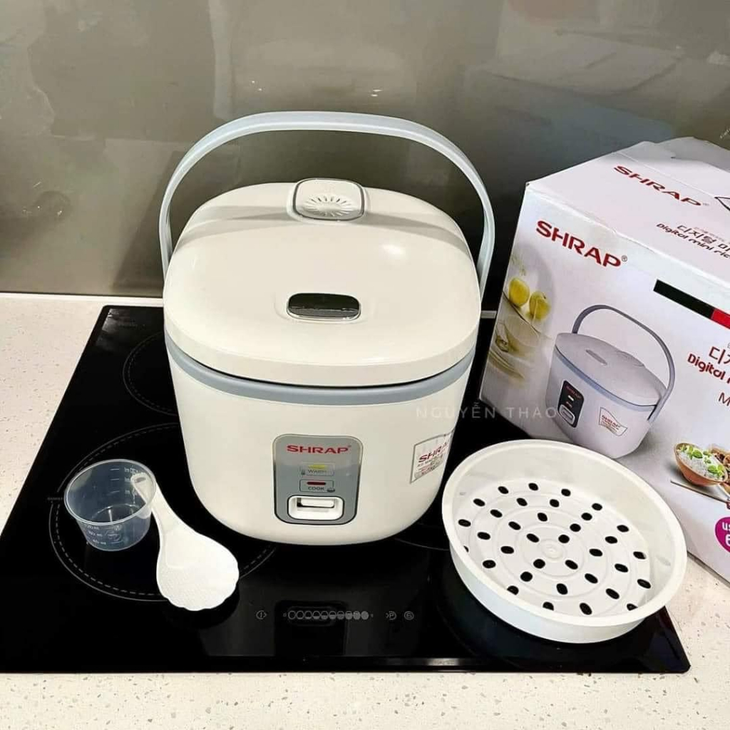 Nồi cơm điện Shap 1.8L thiết kế sang trọng lòng nồi dày dặn chống dính có vỉ hấp công suất 900w