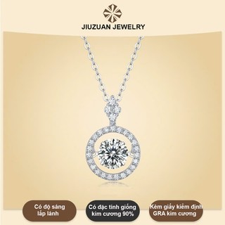  Dây chuyền nữ kim cương Moissanite,dây chuyền bạc nữ vòng cổ đá 7 ly kiểm đinh GRA JIUZUAN mặt đá tròn tinh tế 