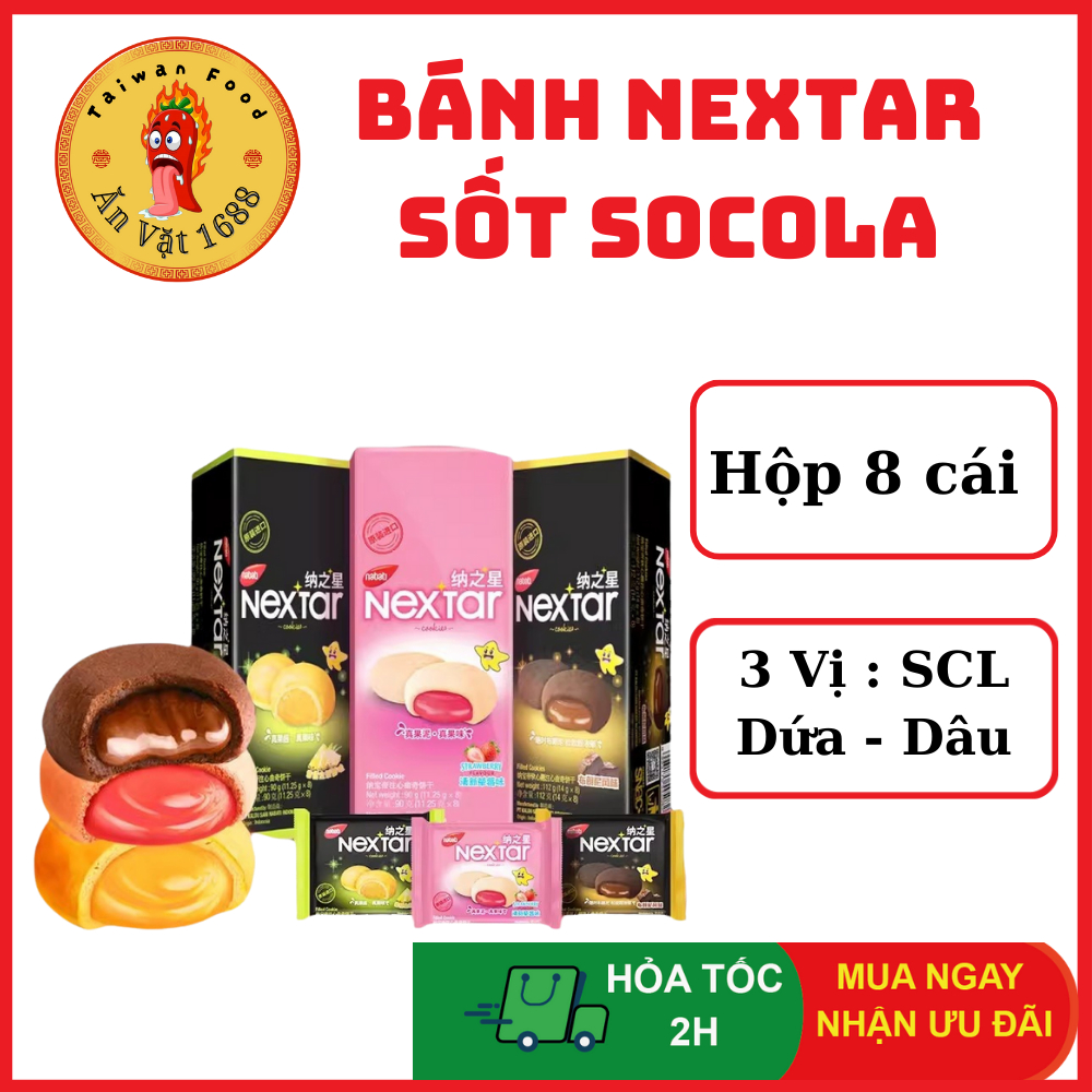 Hộp 8 Cái Bánh Nextar Nabati Sốt Socola - Vị Dứa - Vị Dâu Siêu Ngon - Bánh Socola Nabati Nextar - Ăn