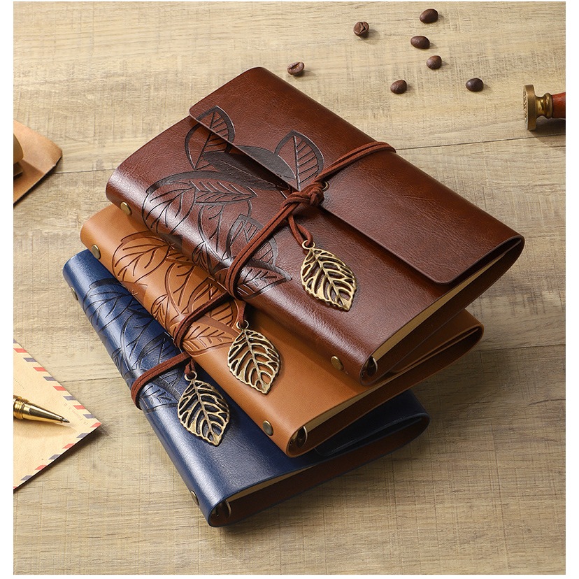 SỔ TAY BÌA DA KHẮC HỌA TIẾT LÁ CHÌM T.CRAFT HOUSE