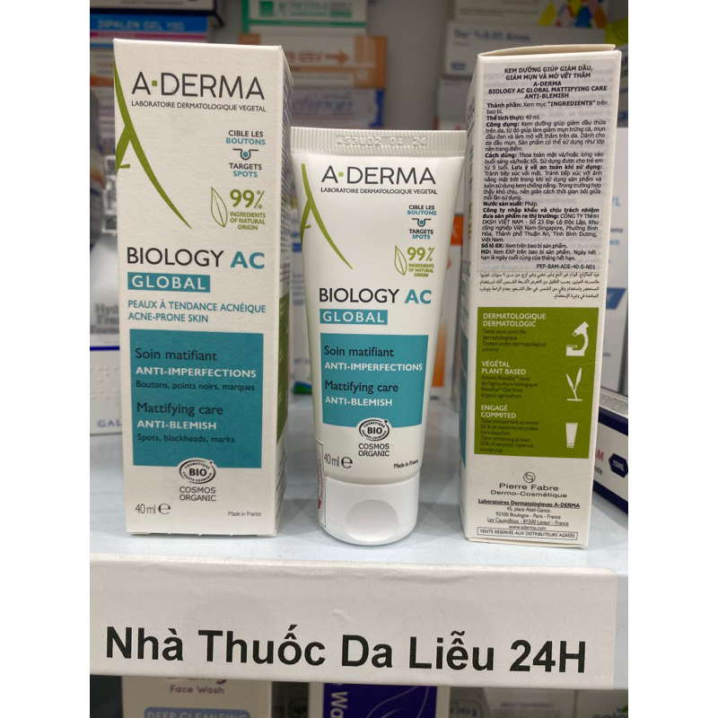 Aderma Kem dưỡng giảm mụn A-Derma Biology AC Global 40ml giúp giảm dầu thừa, mụn trứng cá, mụn đầu đ