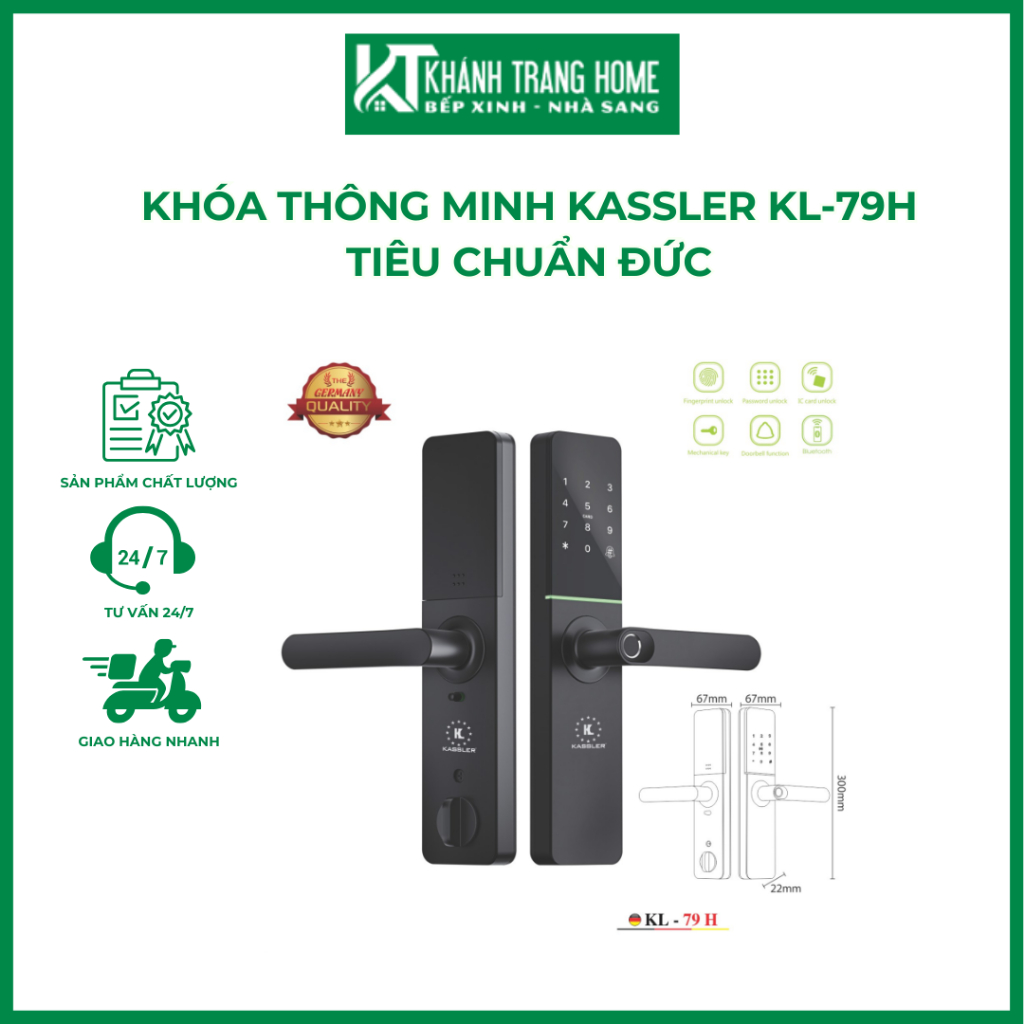 Khóa vân tay cửa nhôm KASSLER KL-68 BL APP tiêu chuẩn Đức - Khánh Trang Home