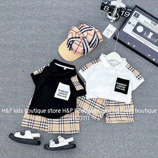  Quần áo bé trai set 3ct áo polo cotton kèm quần thô kẻ BBR TẶNG KÈM MŨ cho bé 8-30kg 