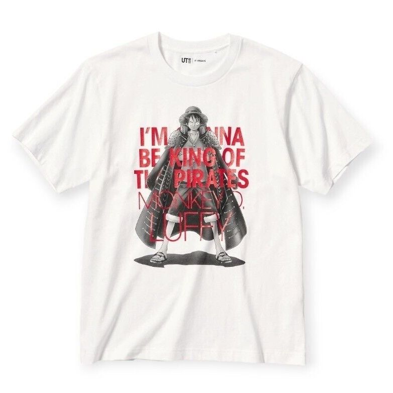 [Pass chính hãng UNIQLO] Áo thun trắng in Luffy King of Pirate One Piece, áo graphic tee shirt