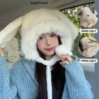 Mũ len nữ, Mũ lông cừu tai thỏ giữ ấm mùa đông SLEEPYCHIC nón len lông cừu tai mèo thời trang