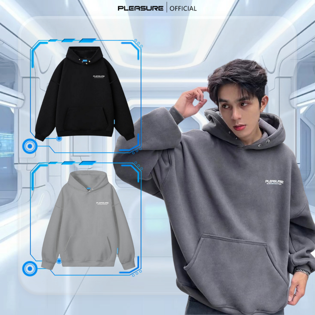 Áo Hoodie Nỉ Lông Cáo PLEASURE Boxy Form Châu Âu Dáng Rộng Unisex Nam Nữ Local Brand PL13