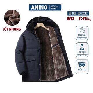 Áo Khoác Phao Bigsize Nam ANINO , Lót Nhung Mặt Trong, Mũ Tháo Rời, Dày Dặn, Ấm Áp, Trẻ Trung cho Người Béo 80-140kg