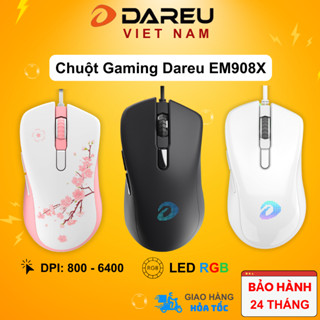 Chuột Gaming DAREU EM908 Pink / Black / White (LED RGB, BRAVO sensor)