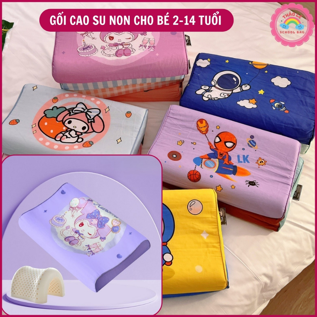 Gối cao su non cho bé 2-14 tuổi, gối trẻ em bé trai gái mầm non mẫu giáo tiểu học kuromi người nhện melody kitty TL2335