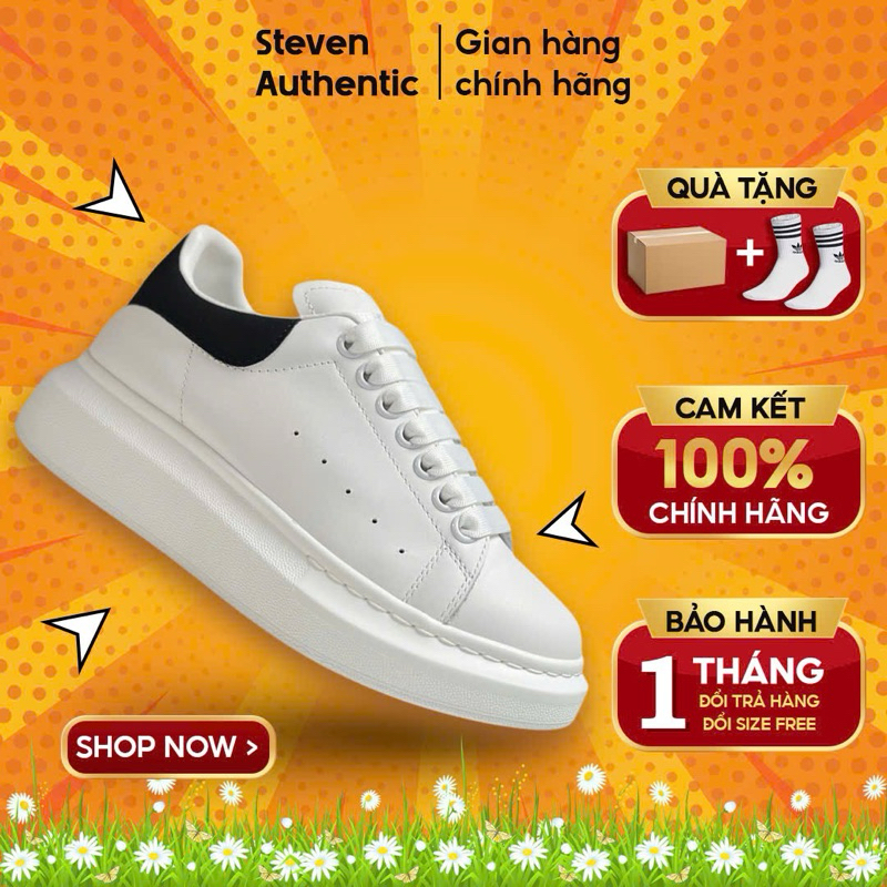 Giày McQueen Trắng Gót Nhung, Alexander McQueen Nam Nữ Full Box Bill