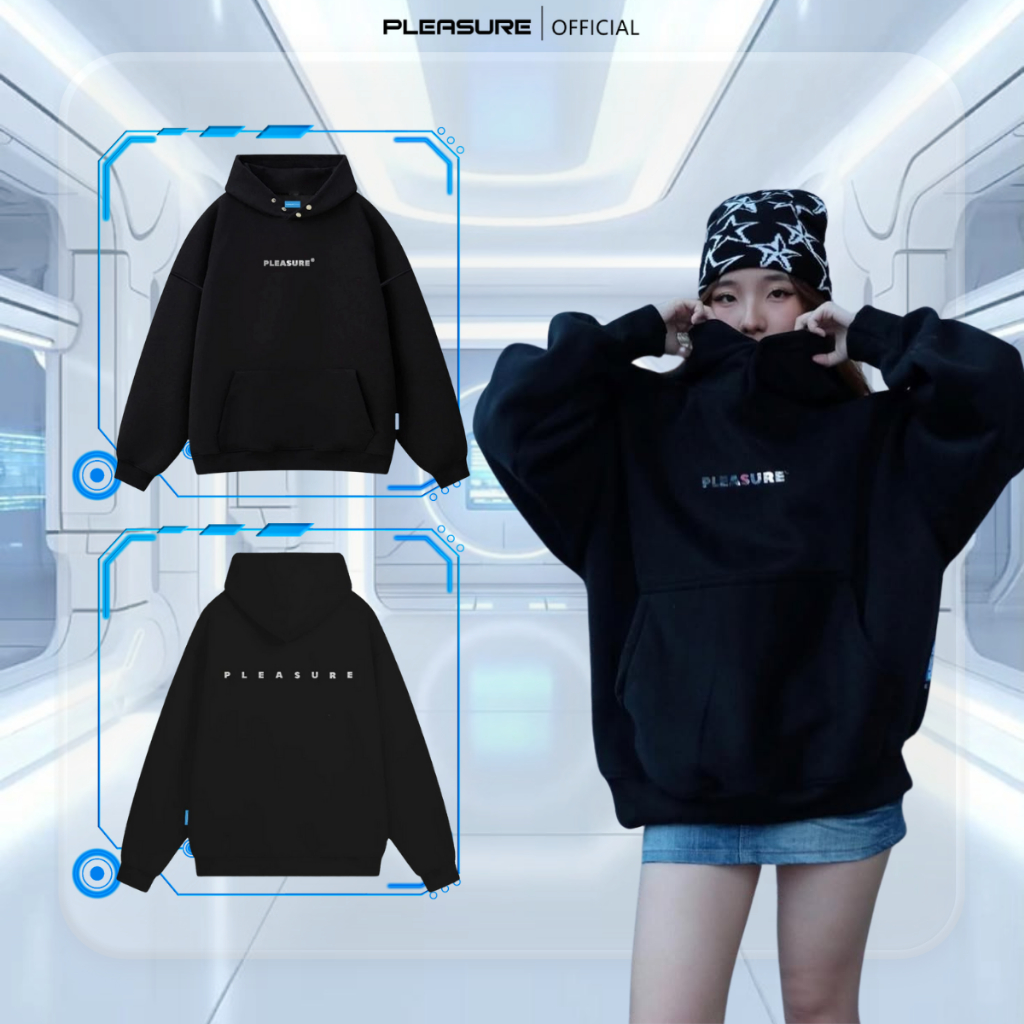 Áo hoodie Nỉ Lông Cáo PLEASURE/Tráng Gương Bạc Boxy Form Châu Âu Dáng Rộng Unisex Nam Nữ Local Brand