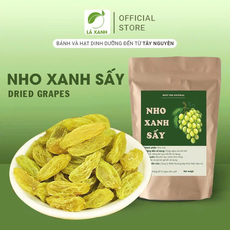 Nho khô xanh sấy không đường Nhà Lá, nho khô sấy dẻo chua ngọt tự nhiên