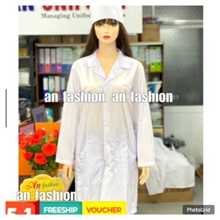 Áo Blouse Trắng Điều Dưỡng, Áo Bác Sĩ, Dược Sĩ tay dài, thân dài, túi hàm ếch _ Hình chụp thật
