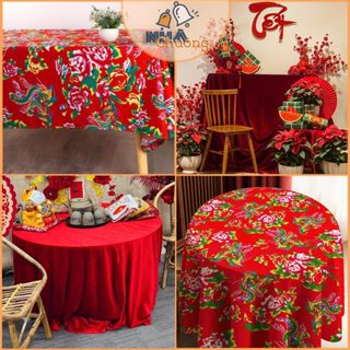 Khăn Trải Bàn Nhung Đỏ, Khăn Trải Bàn Vải Chăn Con Công Trang Trí Tết, Lễ Hội, Cưới Hỏi