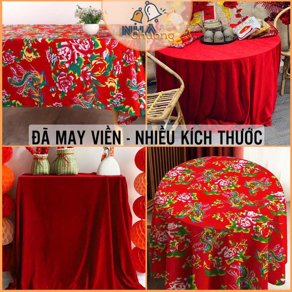 Khăn Trải Bàn Vải Con Công, Khăn Trải Bàn Tết 2026, Khăn Trải Bàn Nhung Đỏ Trang Trí Năm Mới
