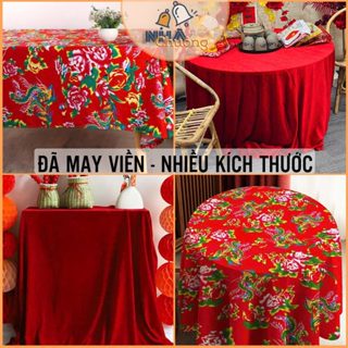 Khăn Trải Bàn Vải Chăn Con Công, Khăn Trải Bàn Nhung Đỏ Trang Trí Tết, Lễ Hội, Cưới Hỏi
