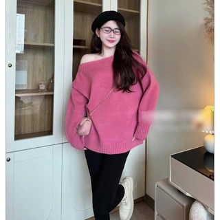  Áo len lệch vai  áo len dài tay MÀU HỒNG  form rộng vải len QCCC Loại 1 dáng dài mặc 2 kiểu phong cách hàn quốc ulzzang 