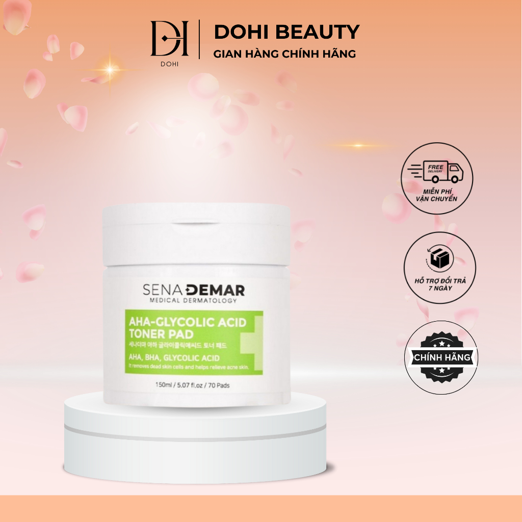 Bông tẩm toner SENADEMAR AHA-GLYCOLIC ACID TONER PAD