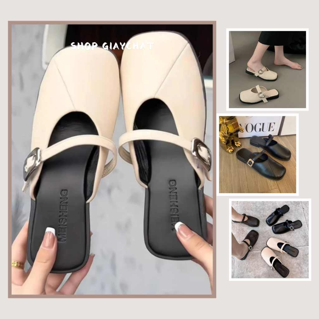  Dép Sục Nữ Bệt Sục Nữ Mũi Vuông Đính Quai Ngang Hàn Quốc  CÓ HỖ TRỢ ĐỔI SIZE  || Khuy Vuông Mã N09 