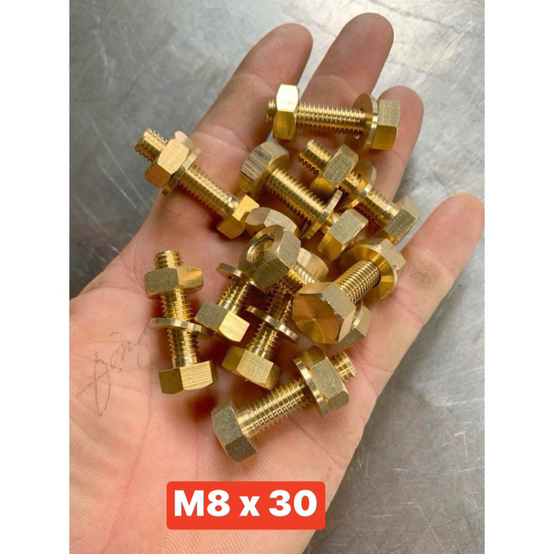 Bulong ốc đồng M8 dài 3cm (bulong + ecu + longden)