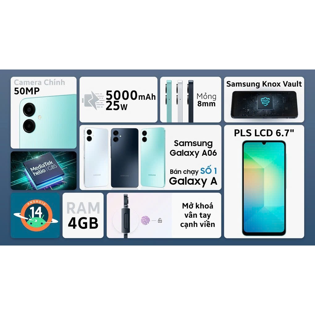 Điện thoại Samsung Galaxy A06 4GB/128GB (LIGHT GREEN - LIGHT BLUE)