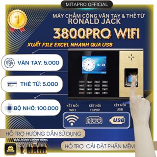 [3800PRO WIFI] Máy Chấm Công Vân Tay Ronald Jack 3800Pro Wifi, Xuất File giờ công Trực Tiếp qua USB Không Cần Phần Mềm.