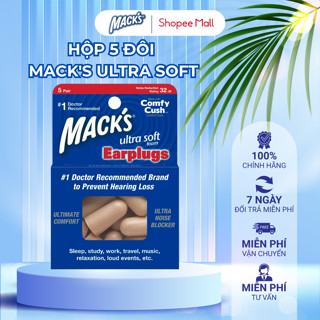 Hộp 5 đôi nút bịt tai chống ồn Mack's Ultra Soft giúp ngủ ngon, tăng tập trung