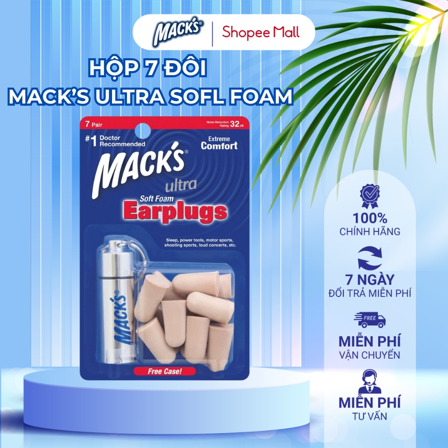 Hộp 7 đôi nút bịt tai chống ồn Mack's Ultra Soft Foam dành cho ngủ ngon