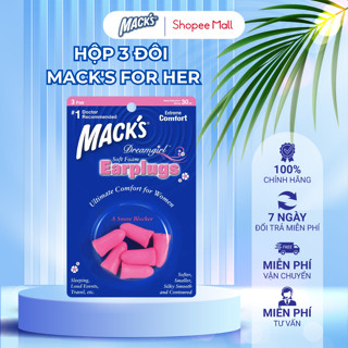 Hộp 3 đôi nút bịt tai chống ồn Macks For Her dành cho Nữ , thương hiệu Mack's nhập khẩu Mỹ