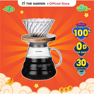 Bình đựng cà phê thủy tinh V60 THE GARDEN Giá Đỡ Phễu Bằng Gỗ Tròn Bình Pha Cà Phê Bằng Giấy Lọc Dung Tích 360ML/60