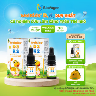 Combo gồm 2 lọ WelKids D3K2 tinh khiết bổ sung vitamin D3 K2 MK7 tan trong dầu olive hữu cơ tăng chiều cao